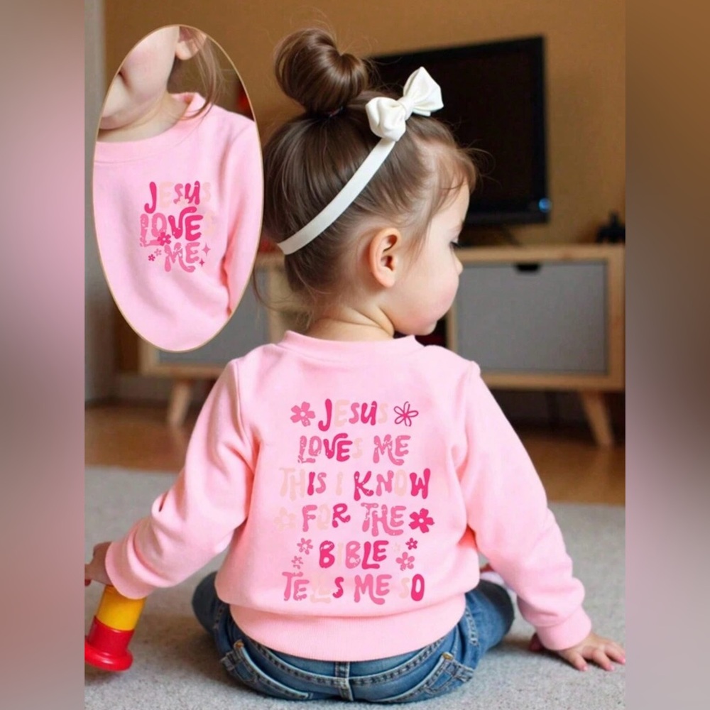 Baby Girls "Jesus Loves Me" Graphic Crew Neck Sweatshirt